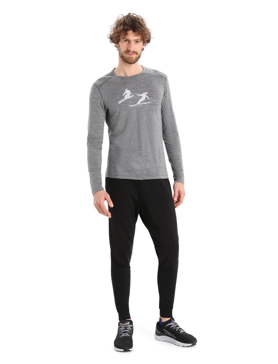 Gritstone Heather Men's Icebreaker Merino 200 Oasis Long Sleeve Crewe Last Run Base Layers | USA 1338RVDW